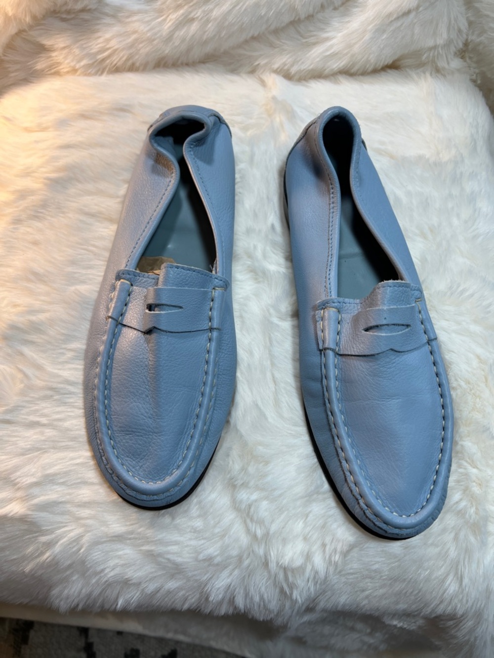 Italian Leather Penny Loafers in Light Blue - Picture 9 of 11
